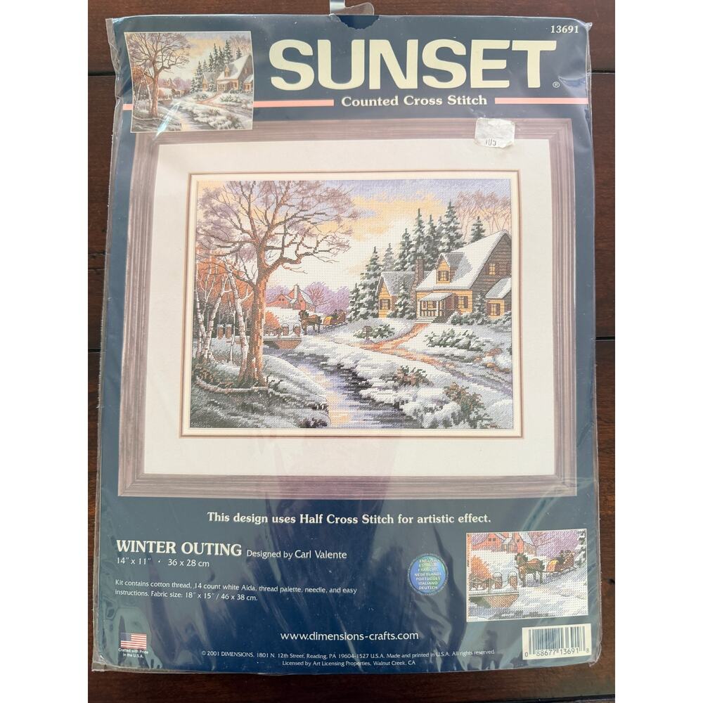 Dimensions Sunset Winter Outing Counted Cross Stitch Kit 13691 Snow Cottage New